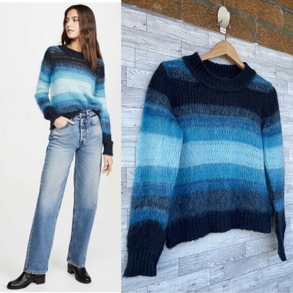 BA&SH Blue Stripe Boo Open Loose KnitMohair Wool Blend Pullover size 6 - Picture 1 of 16
